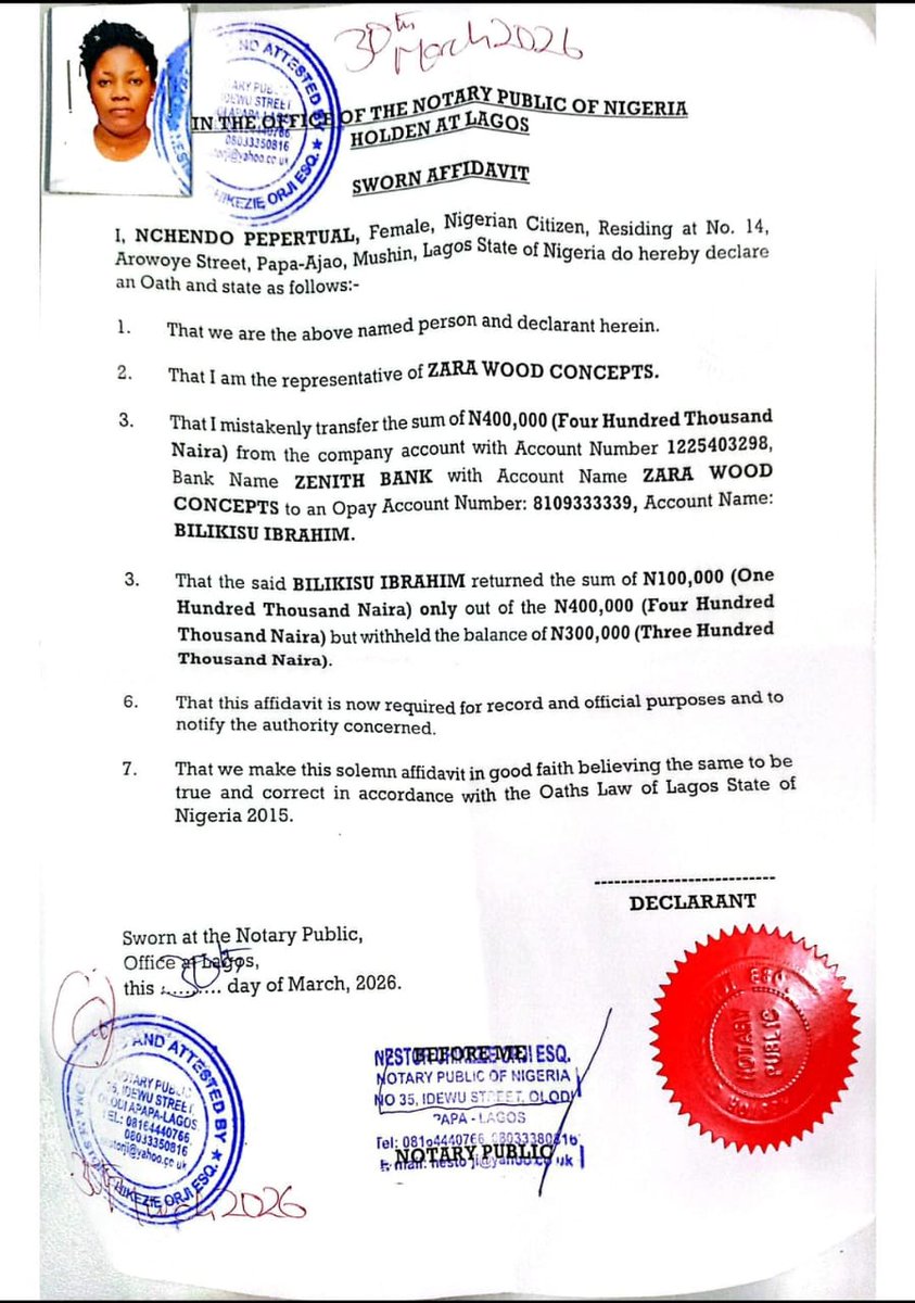 AzOdunfa's tweet image. Two weeks ago, my cousin's client inadvertently sent #400,000 to this Opay account 8109333339. The sender reached out and the receiver acknowledged receipt of the money, receiver returned #100,000 and refused to refund the balance of #300,000. After two days, Sender ask receiver