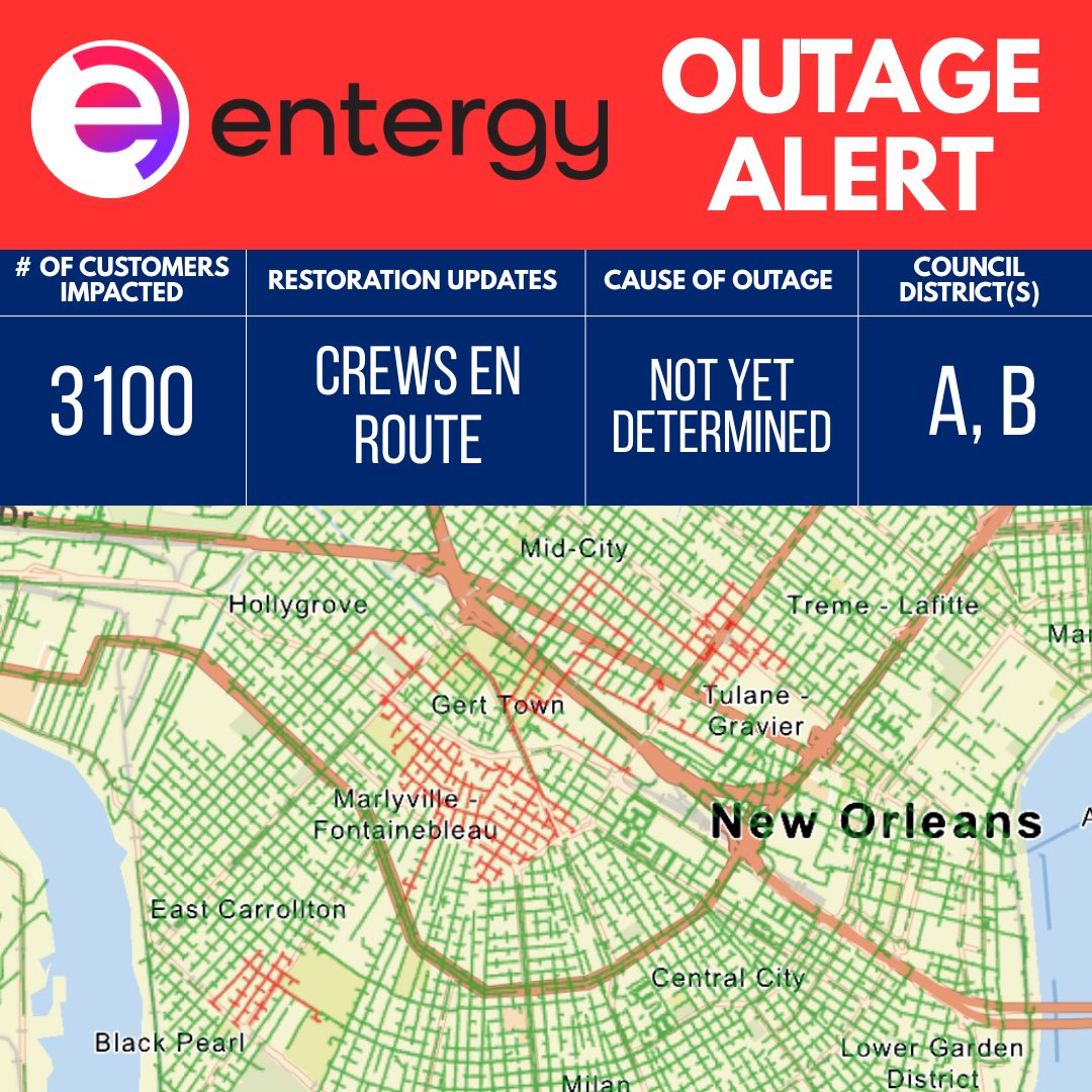 NolaUtilities's tweet photo. #OutageAlert from @entergynola https://t.co/mZe92df77l