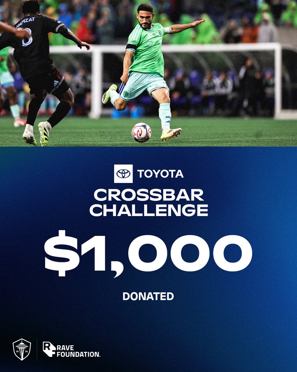 For every crossbar hit during the <a href="/Toyota/">Toyota USA</a> Crossbar Challenge by fans at halftime this season, Toyota donates $1000 to <a href="/RaveFound/">RAVE Foundation</a>! 👏