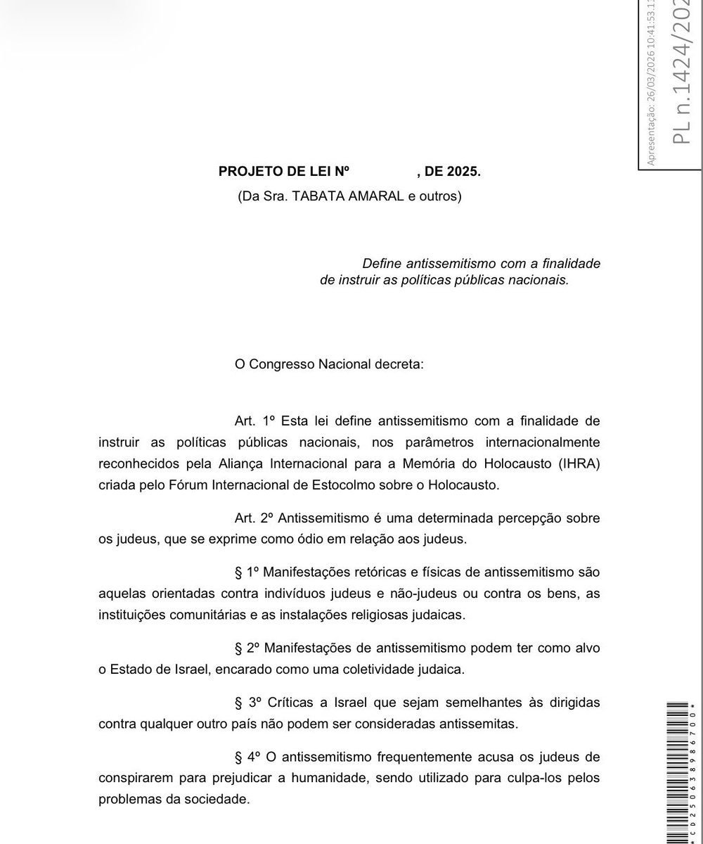 Esse Projeto de Lei tem uma série de problemas, entre eles:

1. O §2º do art. 2º diz que "Manifestações de antissemitismo podem ter como alvo o Estado de Israel, encarado como uma coletividade judaica.". Não me parece adequado que num momento de tensão global e pressão sobre