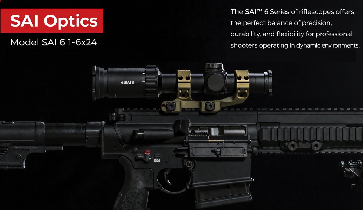 Armament_Tech's tweet photo. Versatile. Rugged. Ready for Anything.
SAI 6 1–6x24 FFP. Built for professionals and engineered in Canada.

#SAIOptics #SAI  #RifleScope #PrecisionRifle #LongRangeShooting #FirstFocalPlane #FFP #SWAT #RapidAimingFeature #RAF #Optics #PremiumOptics #ProfessionalGrade https://t.co/0D4fG8dRv9