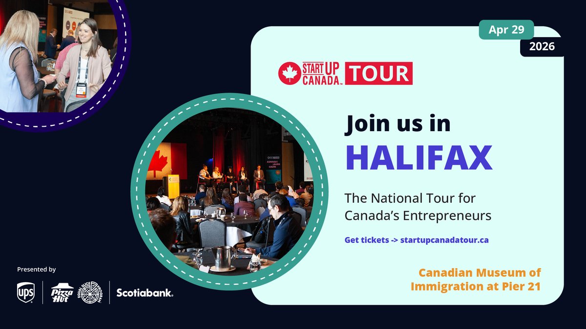 Startup_Canada's tweet photo. Only 1 month until the #StartupCanadaTour hits Halifax! 🎉 A full day of speakers, mentorship &amp; connections to take your business to the next level. April 29 could be a turning point. 

Secure your spot: https://t.co/2ixH0kux9M https://t.co/17TDcFWuHY