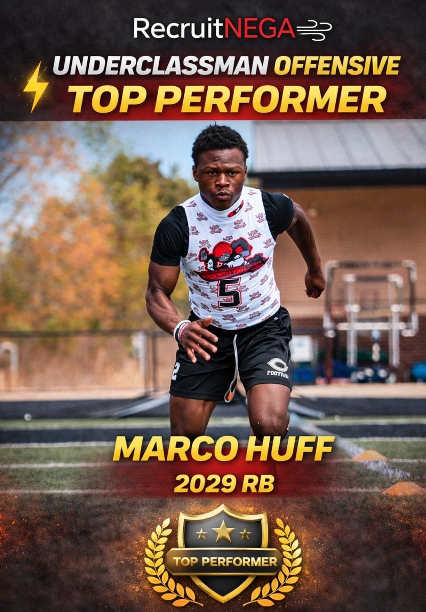CoachDaniels06's tweet image. UNDERCLASSMAN OFFENSIVE TOP PERFORMER ⚡️

2029 RB @HuffMarco19376 put on a show at the RecruitNEGA Prospect Camp.

Explosive. Fast. Big-play ability every rep.

Next up 📈🔥

#RecruitNEGA #TopPerformer #ClassOf2029 #RB #FootballRecruiting