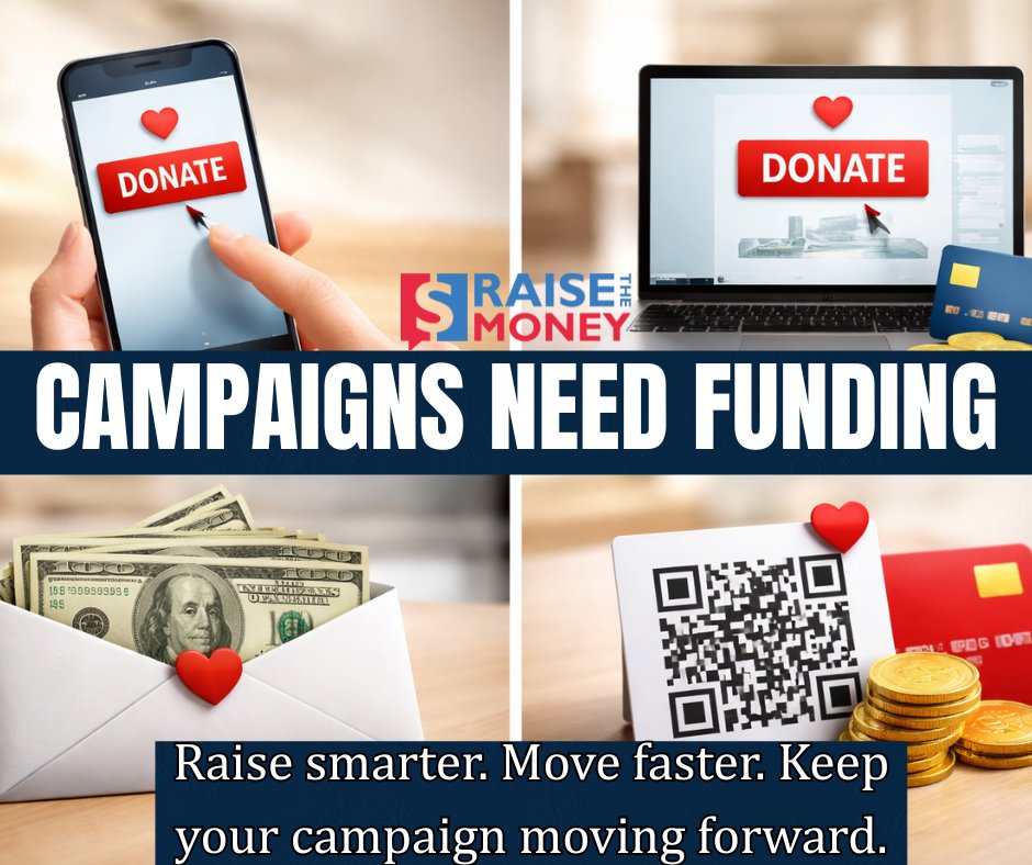 RaiseTheMoney's tweet image. Campaigns need funding—but raising it shouldn’t slow you down.

RaiseTheMoney.com makes online political fundraising simple, fast, and built for real momentum.

Less friction. More results.

#PoliticalFundraising #DigitalFundraising #CampaignTech