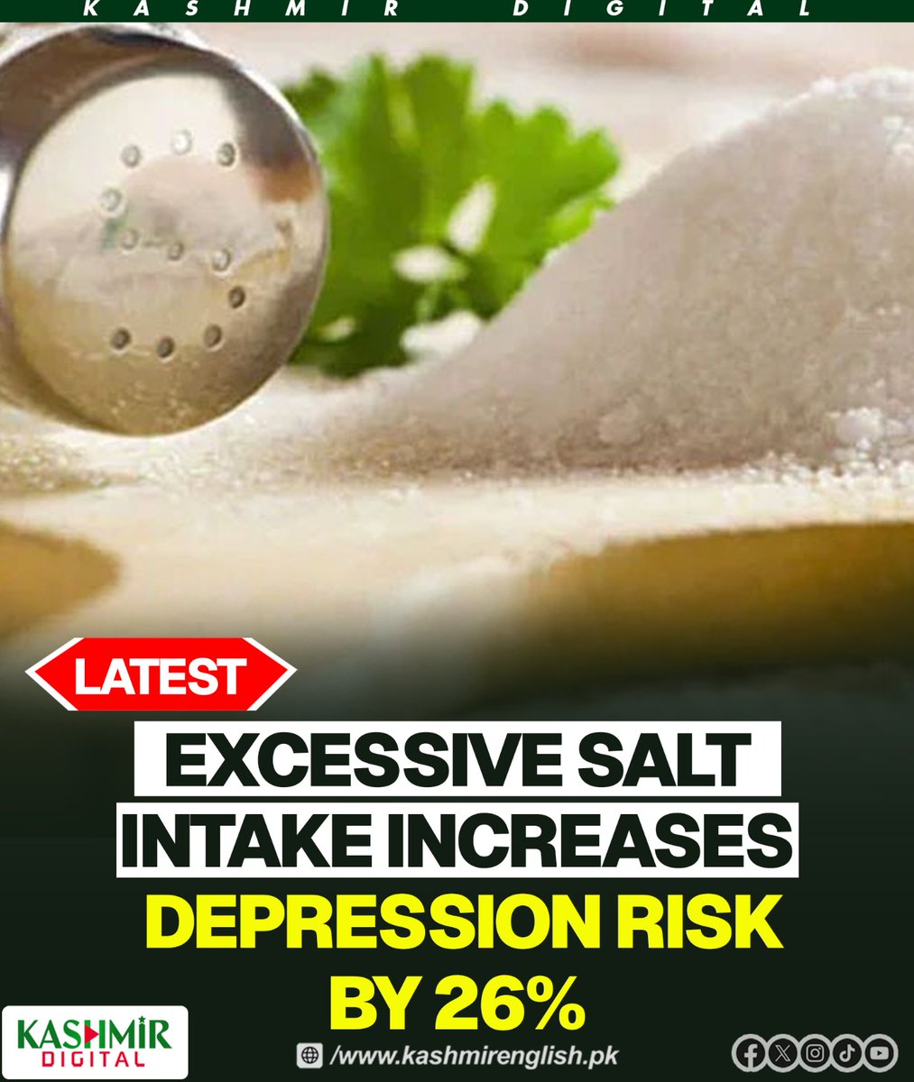 KashmirDigital1's tweet image. Excessive salt intake increases depression risk by 26%

To read more visit: kashmirenglish.pk/excessive-salt…

#Salt #SaltIntake #Depression #Risk #MentalHealth #Study #Research