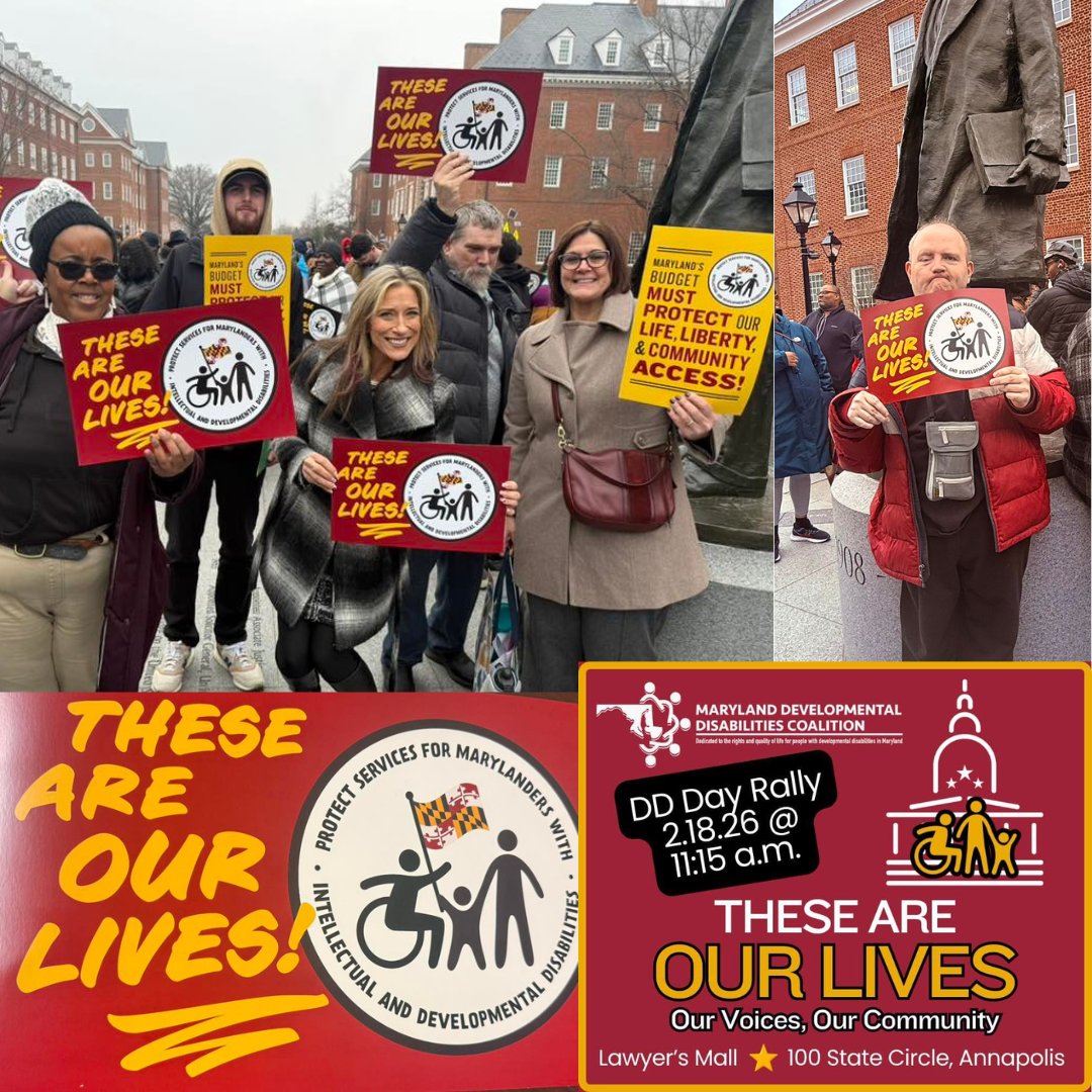 OBIWorks's tweet photo. This year OBI along with hundreds of individuals with disabilities, their friends, family, advocates, and staff gather in Annapolis for Developmental Disabilities Day. Standing in unity to advocate against cuts to the DDA budget 
#DDDay2026 #theseareourlives #AdvocacyInAction https://t.co/ryg5urENTv