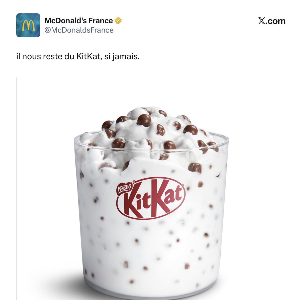 <a href="/babybeginner/">Jennifer 🟥🔴🧙‍♀️🦉🐈‍⬛ 🦖</a> And McDonald’s France…

“We still have some KitKat. Just in case…” 😁