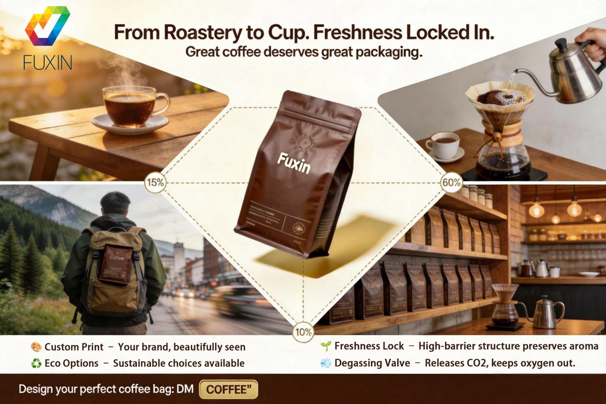 Judy1739545's tweet image. ☕ Preserve coffee aroma with FUXIN bags: high-barrier, degassing valve &amp;amp; eco-friendly materials. Custom print keeps your brand visible.
📩 DM “COFFEE” for samples：judy122666@gmail.com
🌐 fuxinpack.com
#coffeepackaging #customcoffee #freshnesspackaging
