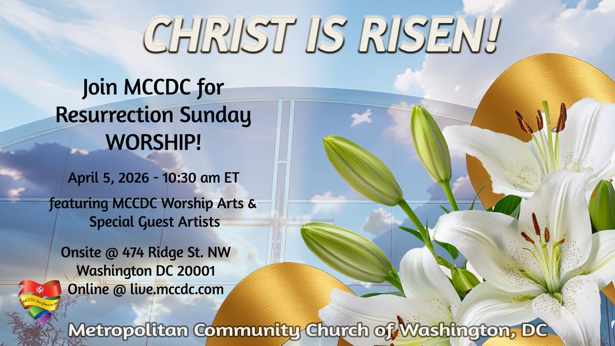 MCC_DC's tweet photo. Join us for WORSHIP for Resurrection Sunday! Our Celebration will include the MCCDC Worship Arts ministries and special guest artists! Join onsite or online! https://t.co/Od7RIGcxgt #ResurrectionSunday #mccdc #ChristisRisen #Easter https://t.co/KnXwmrRAA1
