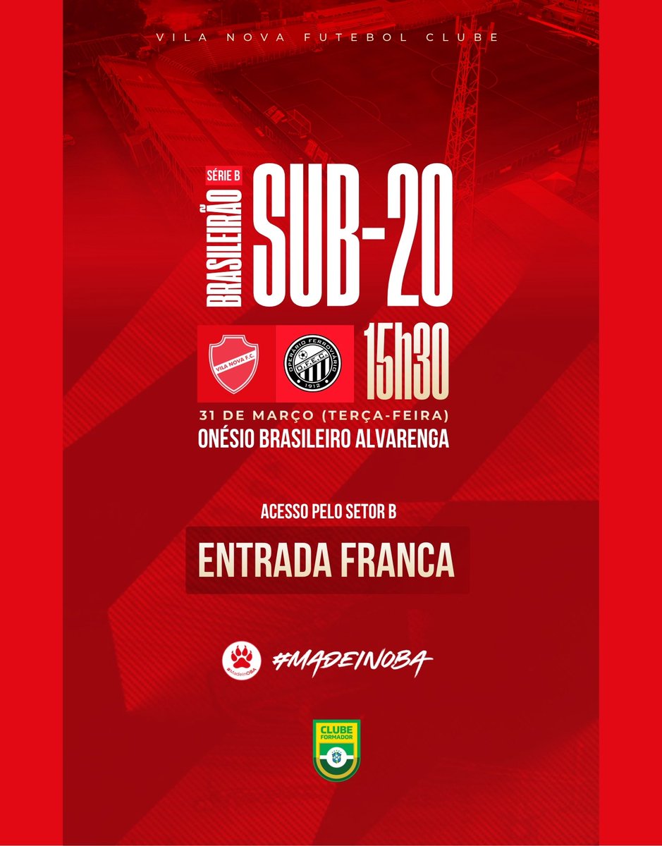 VilaNovaFC's tweet photo. Amanhã o Vila inicia sua jornada no Campeonato Brasileiro Série B Sub-20! 🇦🇹
O Tigrão recebe o Operário-PR no OBA às 15h30 e a entrada é gratuita pelo Setor B.
#MadeInOBA https://t.co/C4QuIklVv8