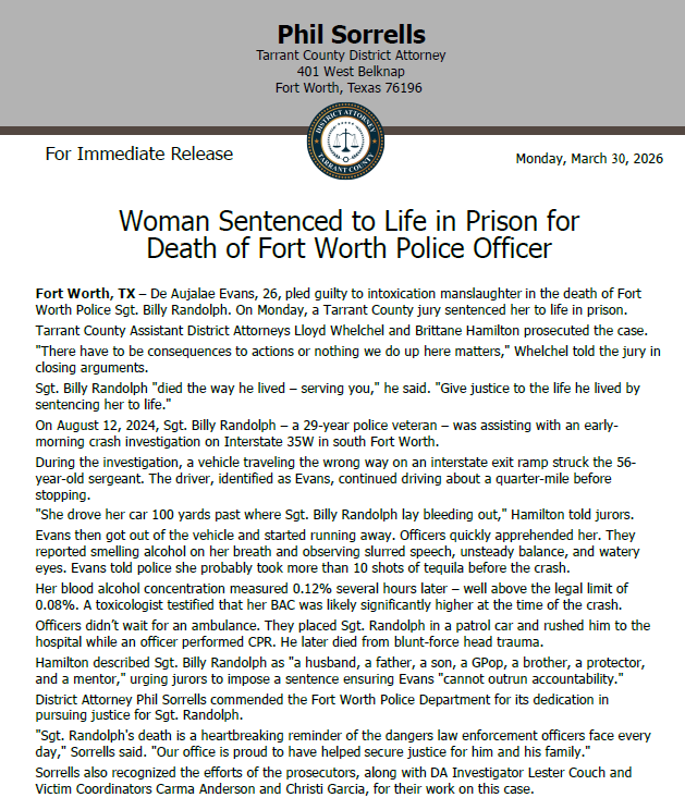 Tarrant County DA tweet media