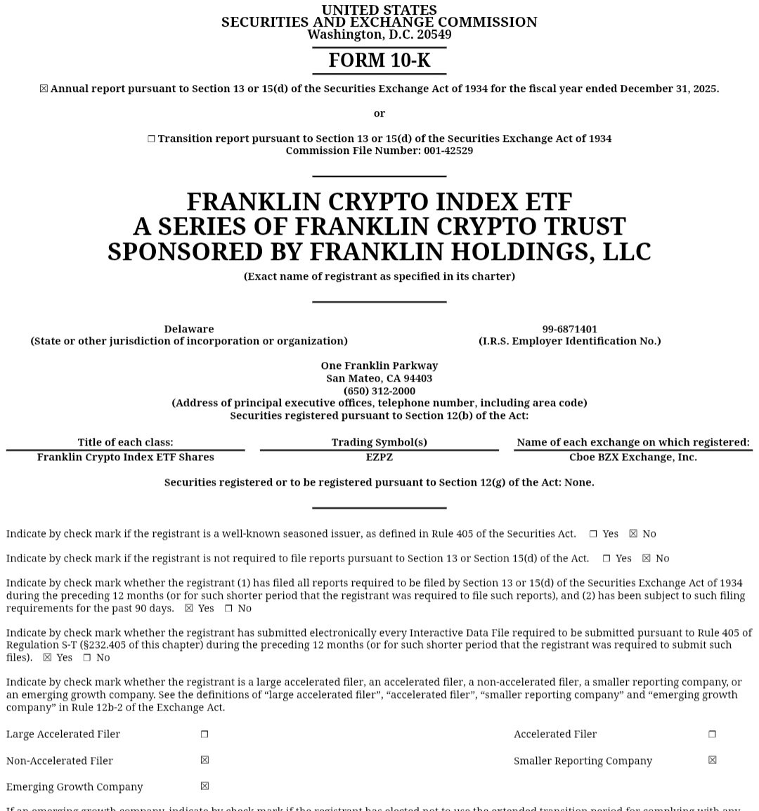 ChartNerdTA's tweet image. 📣 JUST IN! Franklin Templeton Have Filed Their Annual 10-K With The SEC, Where $XRP Represents 5.91% Of Franklin Templeton's #EZPZ ETF Exposure 👏