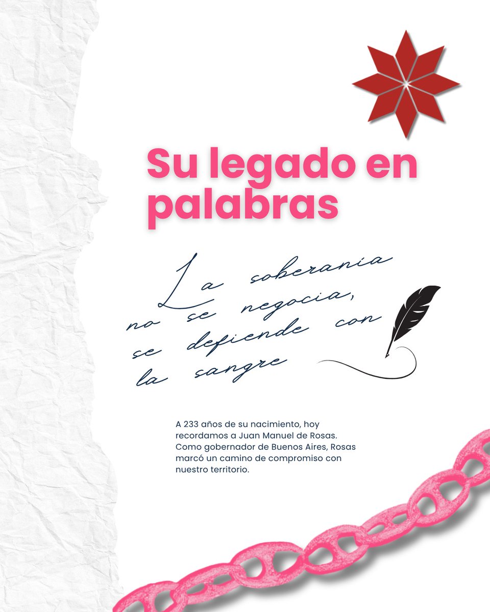 A 233 años de su nacimiento, hoy recordamos a Juan Manuel de Rosas. 

𝐿𝑎 𝑠𝑜𝑏𝑒𝑟𝑎𝑛𝑖𝑎 𝑛𝑜 𝑠𝑒 𝑛𝑒𝑔𝑜𝑐𝑖𝑎, 𝑠𝑒 𝑑𝑒𝑓𝑖𝑒𝑛𝑑𝑒 𝑐𝑜𝑛 𝑙𝑎 𝑠𝑎𝑛𝑔𝑟𝑒 •