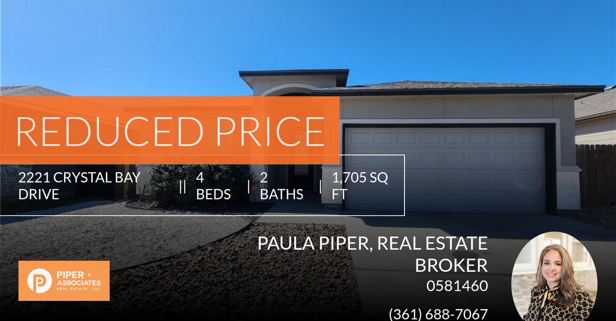 PiperNAssoc's tweet photo. 📍 Reduced Price 📍 This recently reduced home at 2221 Crystal Bay Drive in Corpus Christi won't last long, so, don't wait to set up a showing! Reach out here or at (361) 688-7067 for more information!

Paula Piper, Real Estate Broker https://t.co/Gyjg2rutu7 https://t.co/CJ9PMW67QF