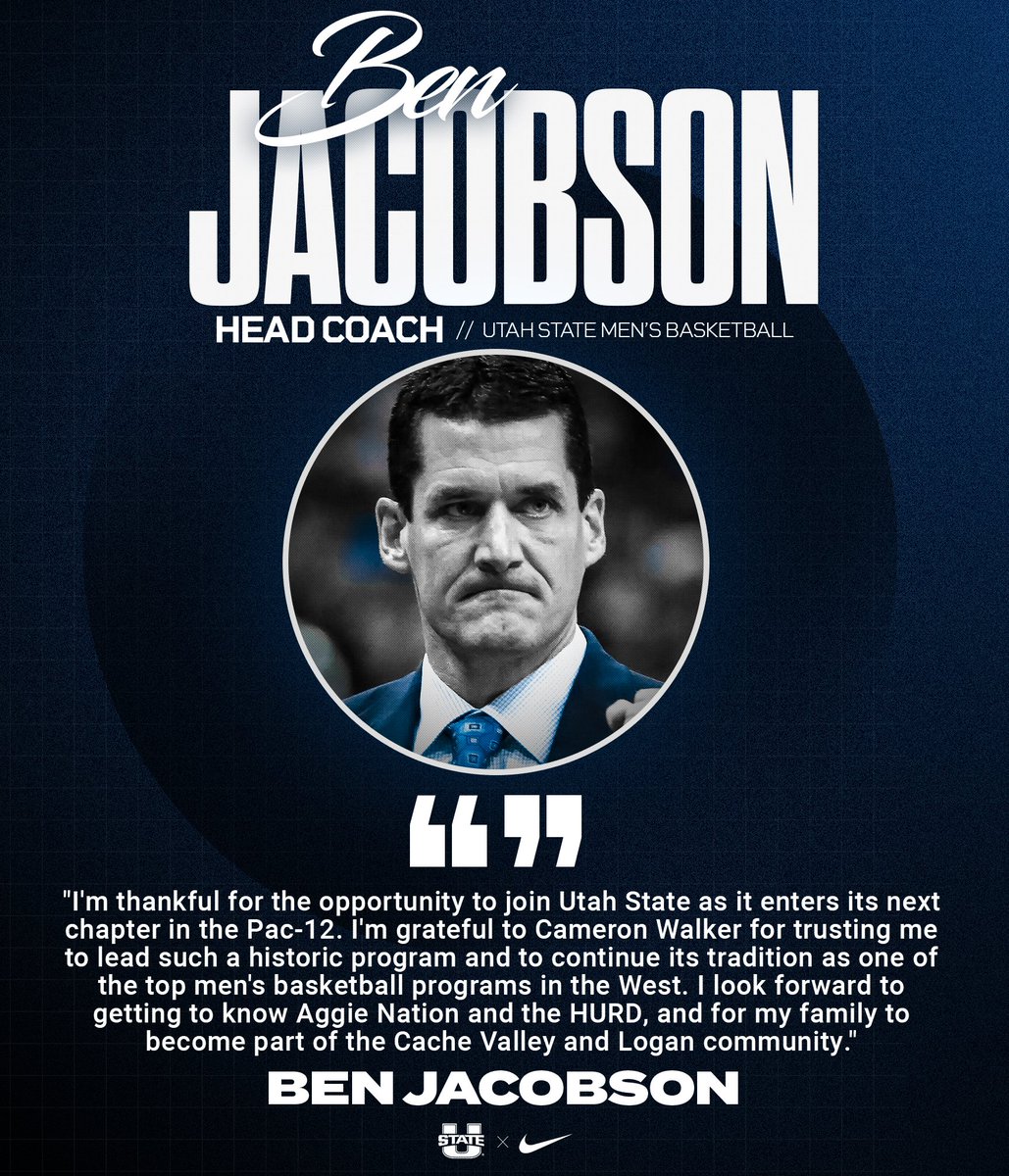 "I'm thankful for the opportunity to join Utah State as it enters its next chapter in the Pac-12 ... I look forward to getting to know Aggie Nation and the HURD, and for my family to become part of the Cache Valley and Logan community." -Ben Jacobson

#ShowMe x #AggiesAllTheWay