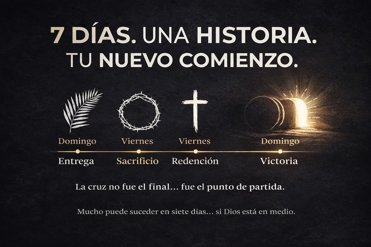 danielpelozo's tweet photo. No es solo una semana…
es un encuentro con el poder de Dios.

En 7 días, el cielo tocó la tierra,
la muerte fue vencida
y la historia cambió para siempre.

Y si Dios lo hizo una vez…
puede hacerlo otra vez en tu vida.

7 días. Una historia. Tu nuevo comienzo. https://t.co/3fvdQydSJJ