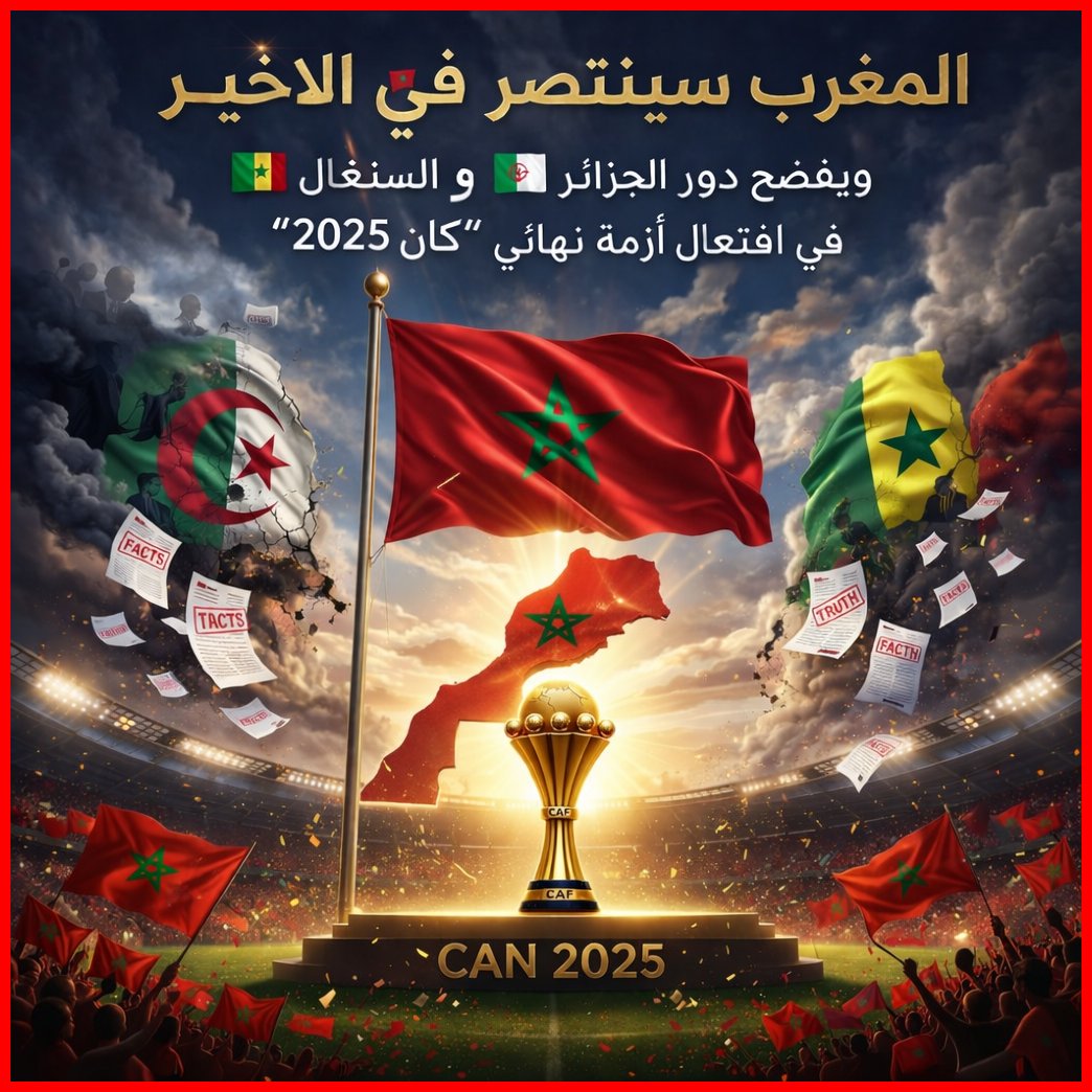 issam_khairi's tweet photo. 🟥🟩 لم يبق نهائي #كأس_الأمم_الإفريقية 2025 مجرد مباراة توقفت بسبب أحداث شغب او خروج فريق من أرضية الملعب، بل تحول إلى أزمة مفتوحة ساهمت أطراف إقليمية في تأجي��ها، وعلى رأسها #الجزائر و #السنغال، حيث لعبتا دورا محوريا في إعادة توجيه النقاش من مساره القانوني إلى معركة تأثير داخل #الفضاء_الرقمي والإعلامي الإفريقي و #مصر 🇪🇬 بدرجة أخرى.

👈 في هذا السياق، برزت الجزائر كفاعل رئيسي فيما يمكن وصفه بـ”#الحرب_السردية”، إذ تبنى جزء واسع من إعلامها ومنصاتها الرقمية خطابا مشككا في مخرجات النهائي، مع التركيز على تصوير #القرارات_التأديبية كدليل على “انحياز” داخل أجهزة #الاتحاد_الإفريقي لكرة القدم. 
هذا الخطاب لم يكن معزولا، بل جاء ضمن بيئة إعلامية مهيأة لتغذية روايات تنتقد #المغرب، ما ساهم في انتشار واسع لهذه السردية داخل القارة، فيما اعتاد #الاعلام_الجزائري تناول المغرب كموضوع يومي.

في المقابل، لعبت السنغال دورا مختلفا لكنه أكثر تأثيرا على مستوى #الرأي_العام، حيث انتقلت من موقع الطرف المعني بالأحداث داخل الملعب إلى #فاعل_أساسي في بناء خطاب “#المظلومية_الرياضية”. 
فقد ركزت منصات إعلامية وشبكات اجتماعية سنغالية وغرب إفريقية على تقديم ما جرى كـ”حرمان من فوز ميداني”، بدل اعتباره تطبيقا للوائح، وهو طرح وجد صدى واسعا لدى الجماهير، نظرا لاعتماده على #البعد_العاطفي بدل القانوني.

هذا التداخل بين الخطابين الجزائري المشكك مؤسساتيًا، والسنغالي العاطفي خلق بيئة رقمية ضاغطة أعادت صياغة الحدث بشكل أضعف الرواية القانونية، وحولت النقاش من مسألة انضباطية إلى قضية “#عدالة_رياضية”. 
ونتيجة لذلك، لم تعد الحقيقة تقاس ��قط بالنصوص، بل بمدى قدرتها على الانتشار والإقناع داخل #الفضاء_الرقمي.

كما أن هذا التفاعل المشترك ساهم في تضخيم الأزمة، إذ عززت #السردية_الجزائرية الإطار السياسي والمؤسساتي للنقد، بينما منحتها #السرديةçالسنغالية زخمًا جماهيريا وشحنة عاطفية، ما جعل تأثيرهما مضاعفا داخل #الرأي_العام_الإفريقي.

وتكشف هذه التطورات أن الصراع في #الكرة_الإفريقية لم يعد يحسم داخل الملاعب أو عبر اللوائح فقط، بل أصبح رهينا أيضا بمن يمتلك القدرة على توجيه السردية وبناء المعنى. 
ففي زمن #الإعلام_الرقمي، يمكن لتحالف غير مباشر بين خطابين مختلفين أن يعيد تشكيل صورة حدث بأكمله، وهو ما حدث بالفعل في نهائي “#الكان_2025”.

إن تدخل الجزائر والسنغال، كل بأسلوبه، لم يقتصر على التفاعل مع الأزمة، بل ساهم في تعميقها وتحويلها إلى نموذج لصراع جديد في القارة: صراع لا يتعلق بمن فاز بالمباراة، بل بمن نجح في إقناع الجمهور بروايته، وا��أكيد ان #الجزائر 🇩🇿 هي التي ورطت #السنغال في ازمة #الكان، كان بإمكان ان يمر النهائي دون تبعات فاز من فاز وخسر من خسر ، لكن الجزائر اغاضها #نجاح_المغرب الباهر وحولت العرس الى جنازة، لكن #المغرب القوي بمبادئه سينتصر على الجزائر والسنغال في معركة #الطاس وستعود الكاس الى #الرباط كما اختطفت بطر�� البلطجة السنغالية المدعومة بالخبث الجزائري.

۞ المغرب قبل كل شيء ولا غالب إلا الله ۞