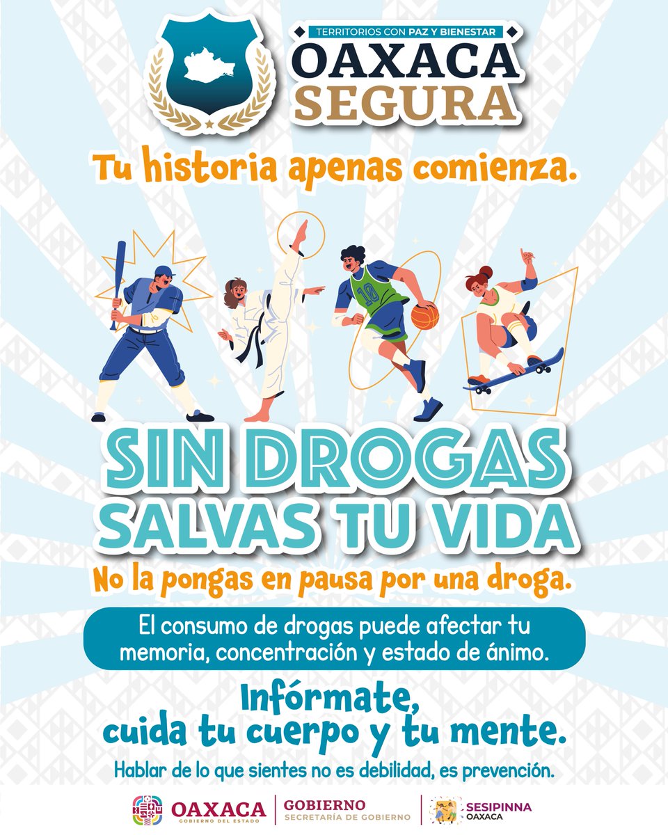 BP_GobOax's tweet image. “Sin drogas, salvas tu vida.”
Tu mente es poderosa, tu cuerpo es valioso, tu historia apenas comienza.
¡Infórmate!
#OaxacaSegura #SinDrogasSalvasTuVida #EstamosContigo