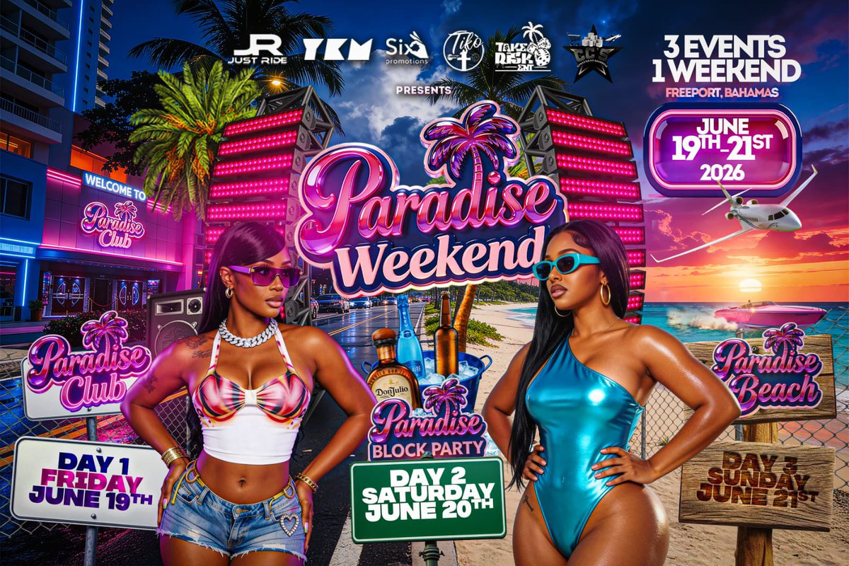 3 EVENTS. 1 WEEKEND. PARADISE AWAITS 🌴🔥

Freeport, are you ready?! 🇧🇸
We’re taking over the island June 19th–21st with nothing but vibes, music, and unforgettable moments 💃🏽🍾

From the Club Party ➡️ to the Main Event ➡️ to the Beach Day Finale 🔥🔥🔥