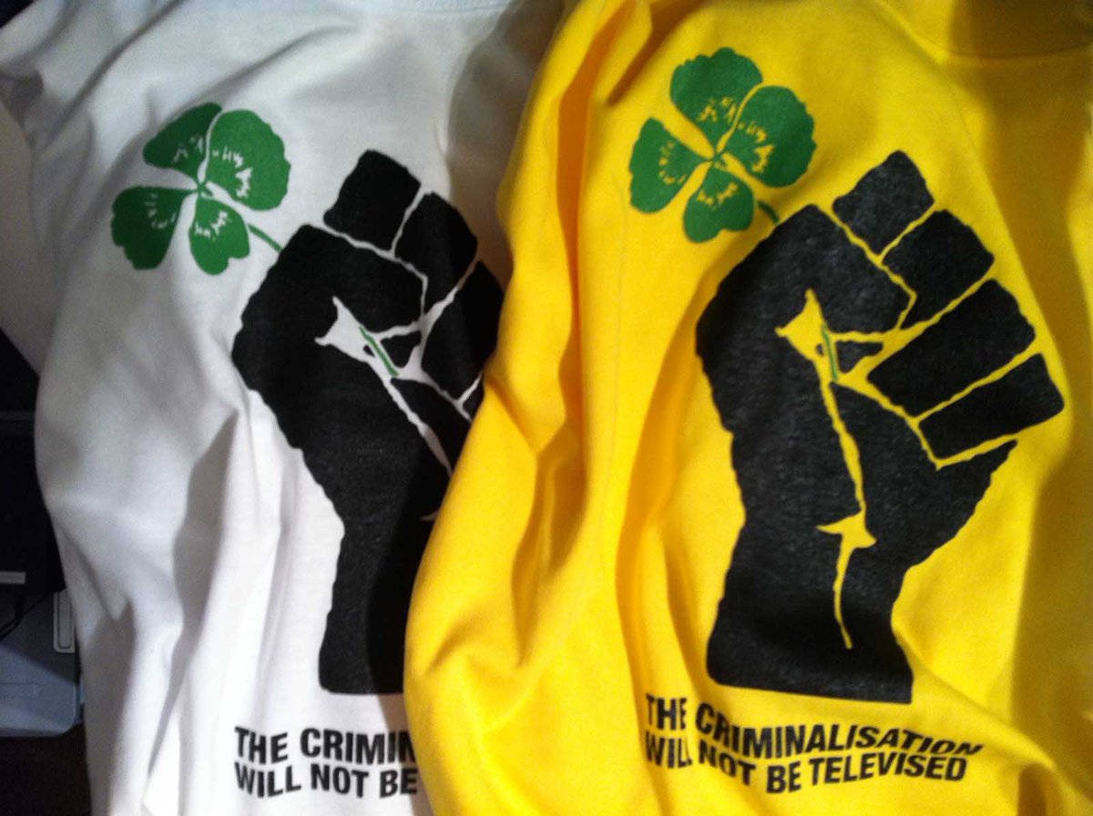 The vendetta against the Green Brigade is not a new thing. These tees were designed 15 (fifteen) years ago in response to police dawn raids at the homes of GB members. Club now working in tandem with the police and both are upset that the criminalisation is being filmed by fans✊