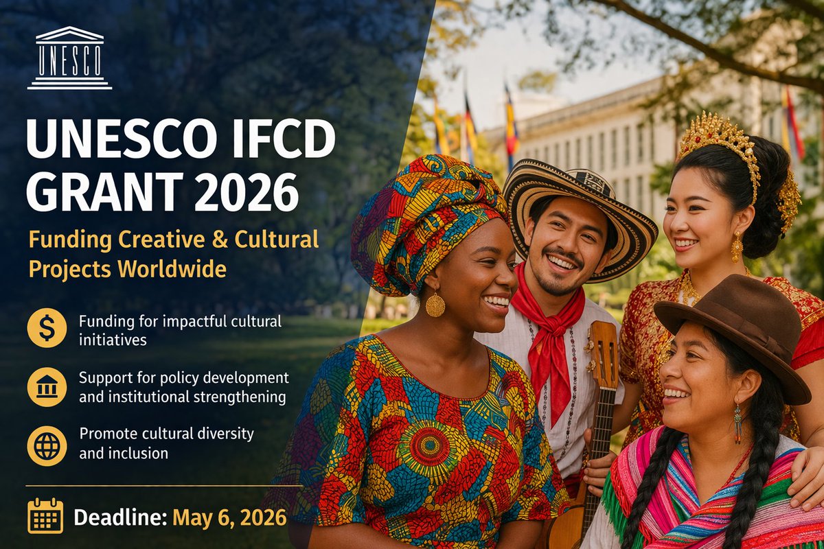 opportunitiesfy's tweet image. 🌍🎭 Apply for the UNESCO IFCD Grant 2026
💰 Funding for cultural projects
 📊Policy &amp;amp; capacity development
 🌍Global impact
 📅Deadline: May 6, 2026
🔗 Apply: wp.me/p23f03-e0S
💡 Tip: Focus on long-term cultural impact!
#Grants #UNESCO #Culture