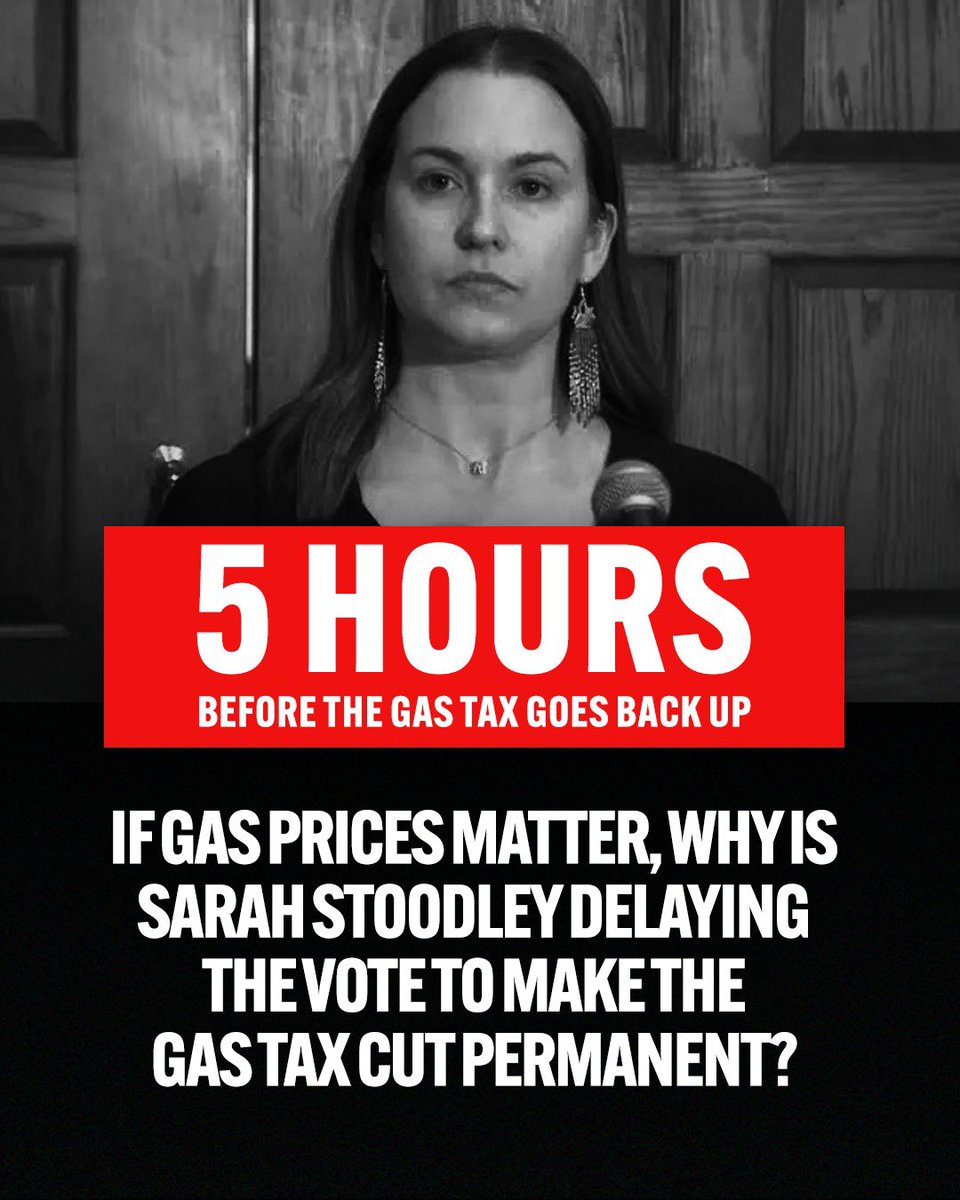 Less than 5 hours left to vote on making the gas tax cut permanent.

MHA Sarah Stoodley just spoke about why we need lower gas prices. Now she should ask her colleagues why they are delaying this crucial vote.

It is time to stop standing in the way of lower taxes for all of us.