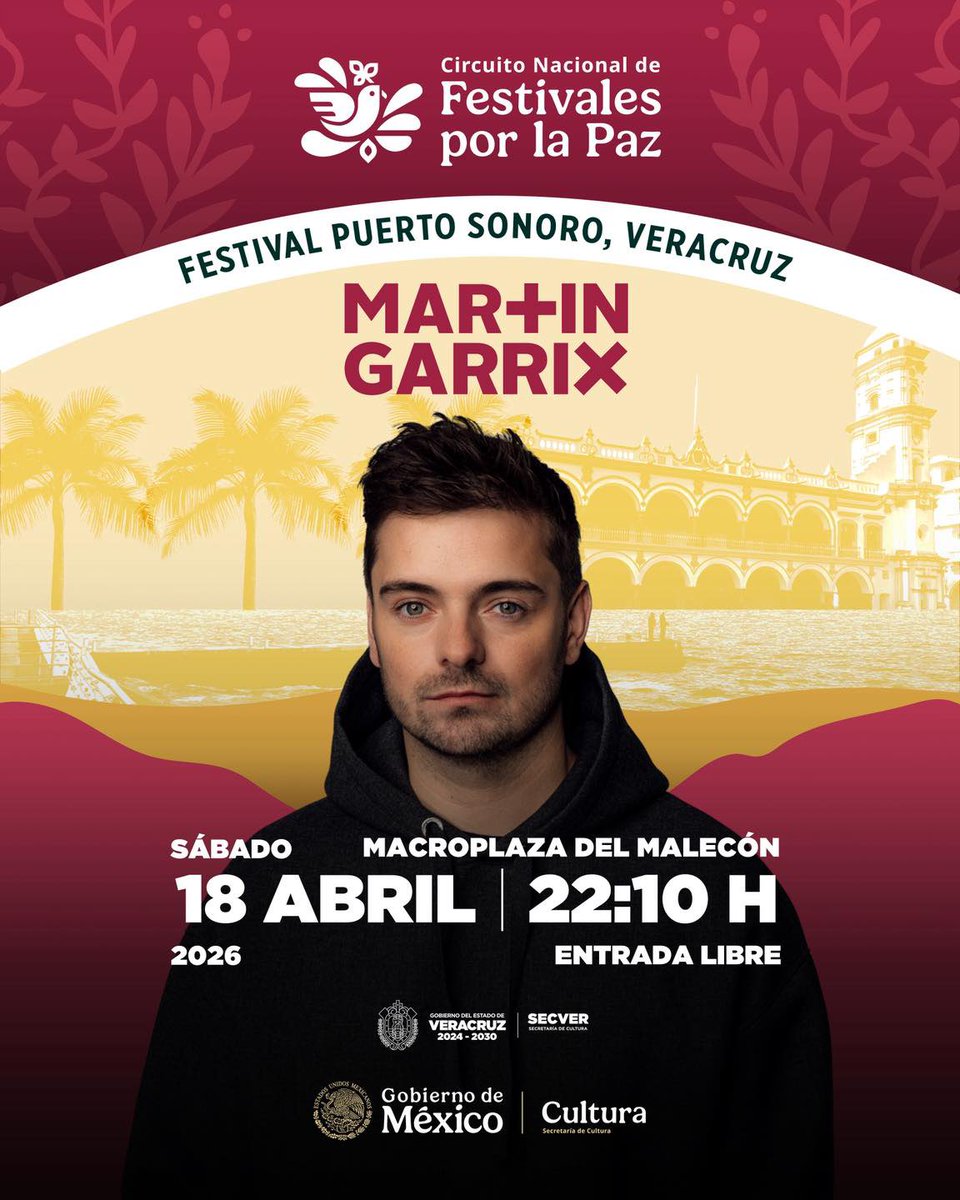 24_morelos's tweet image. MARTIN GARRIX SE PRESENTARÁ EN VERACRUZ 

El gobierno de #Veracruz confirmó la presentación del destacado #DJ #MartinGarrix para el sábado 18 de abril en punto de las 22:10 horas en el Festival Puerto Sonoro, #Veracruz. 

La entrada será gratuita.