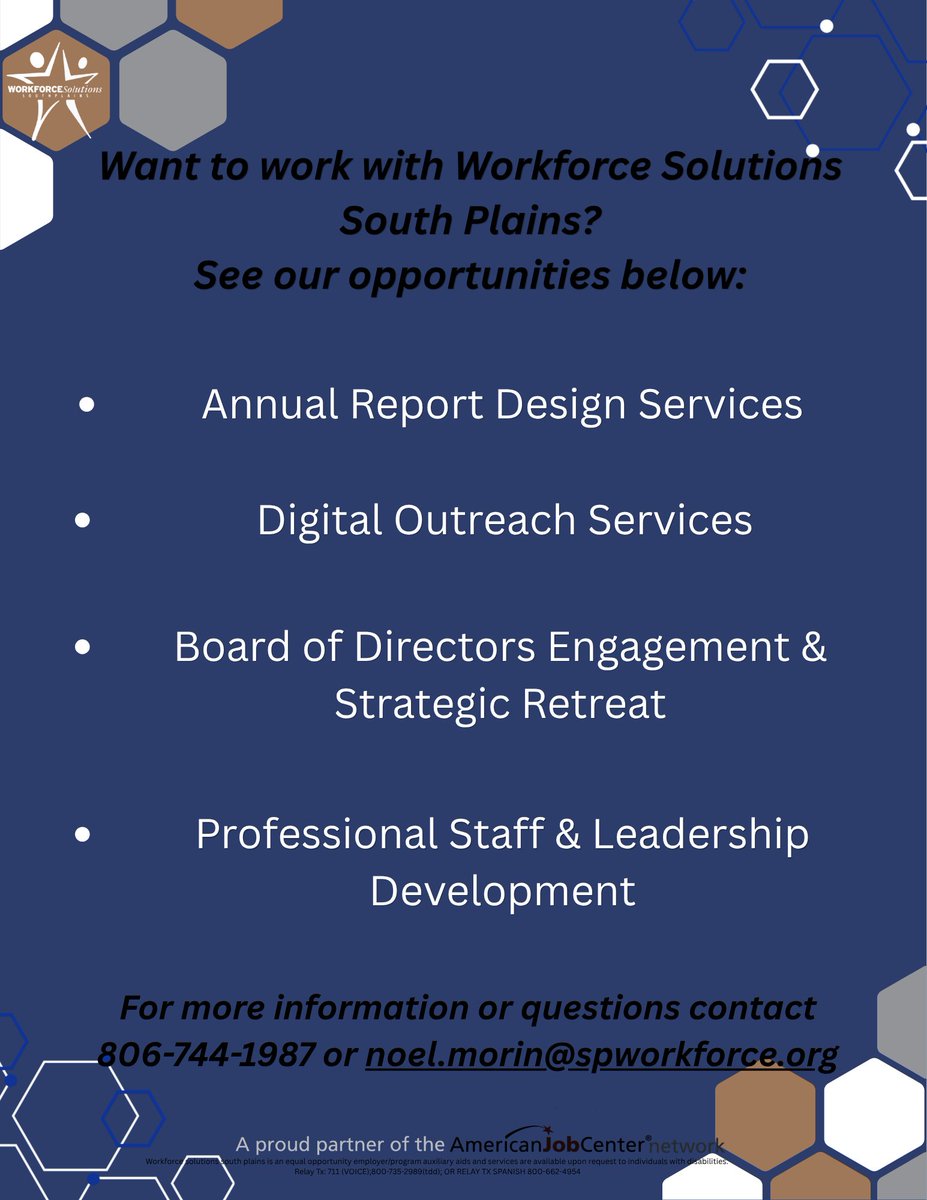 WorkforceSP's tweet photo. Want to work with Workforce Solutions South plains? Submit a bid for a Request For a Quote! For more information contact us via email or phone! https://t.co/4PPlBAYydr