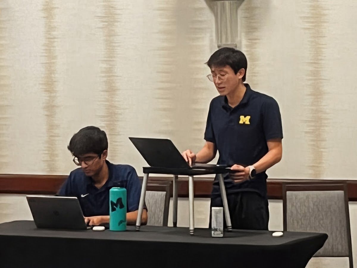 michigandebate's tweet photo. Avi Shah/Conner Shih are in the Final Four of the 2026 National Debate Tournament. We are debating Emory University in Houston, TX. At the last 12 NDTs, UM Debate has been in the Final Four 9 times. We join @umichbball, @umichwbball, and @umichhockey in the Final Four. Go Blue! https://t.co/q4JuUVkYCg