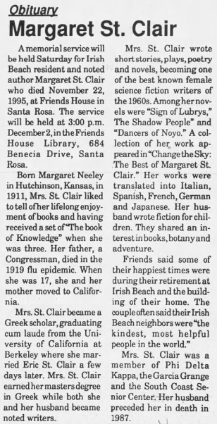 deredordica's tweet photo. I find it shocking that the only obituary I could find in the world for Margaret St. Clair was in northern California's Independent Coast Observer. The last time any newspaper anywhere even mentioned her was in 1963. #appendixn https://t.co/pOufPrVaYU