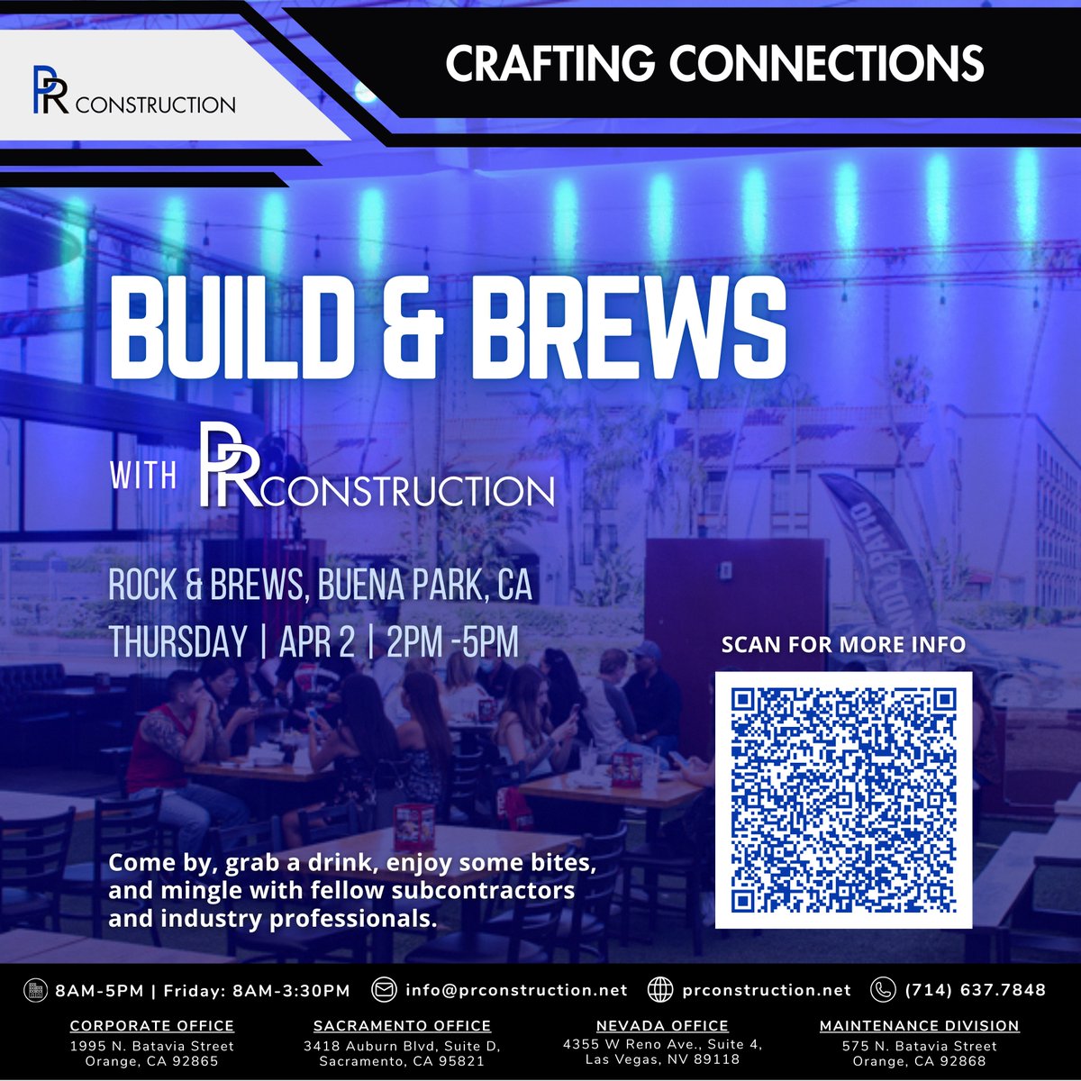 PRConstructionI's tweet photo. Build &amp; Brews is almost here—join PR Construction on April 2 to connect, collaborate, and build partnerships with our subcontractor network.

Scan the QR code for more details or click this link: https://t.co/x8cEZrL4Eu https://t.co/GA9vo8veJb