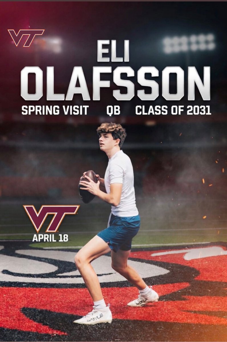 Super excited to visit Virginia Tech on April 18th!!! <a href="/coachjfranklin/">James Franklin</a> <a href="/CoachTHowle/">Ty Howle</a> <a href="/Coach_Mines/">Fontel Mines</a> <a href="/CoachP_SCA/">Coach P</a> <a href="/sca_football/">SCA Football</a> <a href="/dhglover/">🏈Coach Glove🏈</a>
<a href="/NzoneFootball/">Noel Mazzone</a> <a href="/TheSniperSchool/">Ray Isaac</a> <a href="/adamgorney/">Adam Gorney</a> <a href="/QBHitList/">QBHitList.com</a> <a href="/TomLoy247/">Tom Loy</a>
<a href="/TheUCReport/">Billy Tucker</a> <a href="/BrianDohn247/">BrianDohn247</a> <a href="/SWiltfong_/">Steve Wiltfong</a>
<a href="/DemetricDWarren/">Demetric D. Warren</a>