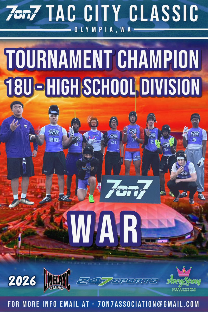 The7on7NW's tweet image. Congrats To @The7on7NW 2026 Tac City Classic (18U) High School Tournament Champions - @WAAirRaid 🏈‼️

Way To Compete &amp;amp; Get Better This Weekend #Bravery #AveryStrong 🏆 

the7on7association.com