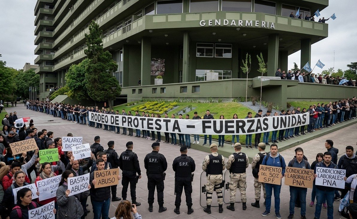 SebasTempone's tweet photo. 💥El jueves 2 de abril las 5 fuerzas federales de Argentina realizarían una marcha en señal de protesta por los bajos salarios. 

La convocatoria sería en el edificio Centinela y los efectivos realizarían un abrazo a la institución.

Desde el Gobierno intentan evitar la concentración para no quedar expuestos al no poder cumplir con su palabra de mejorar las condiciones salariales de los que reprimen en su nombre.

📷 IA
