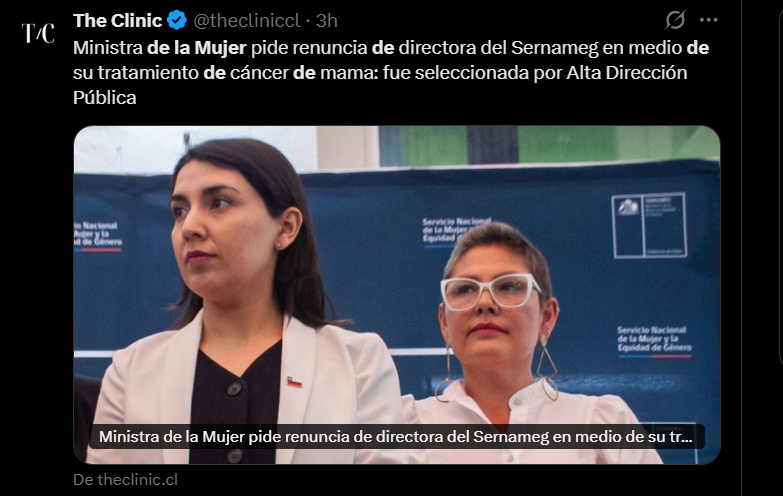 🔴 Mucho golpearse el pecho, pero a la hora de mostrar empatía y humanidad, las derechas fallan de una forma espeluznante.

El 2024 lo hicieron con la diputada Bulnes (QEPD), hoy el Ministerio de la Mujer lo hace con Priscilla Carrasco, directora del Sernameg
