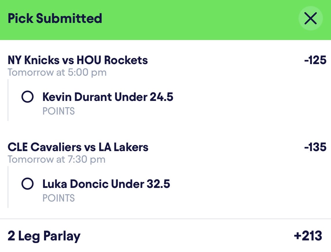 PropsParlay's tweet image. March 31st 🏀Parlay of the Day

$75 #Giveaway to 1 Person who likes this post, IF this parlay cashes🙏🏾

Parlay placed on @fliff

Kevin Durant Under 24.5 Points🔒

Luka Doncic Under 32.5 Points🔒

$100 Pays $313💰

Download the Fliff App TODAY if you haven’t already

#Fliff #Props