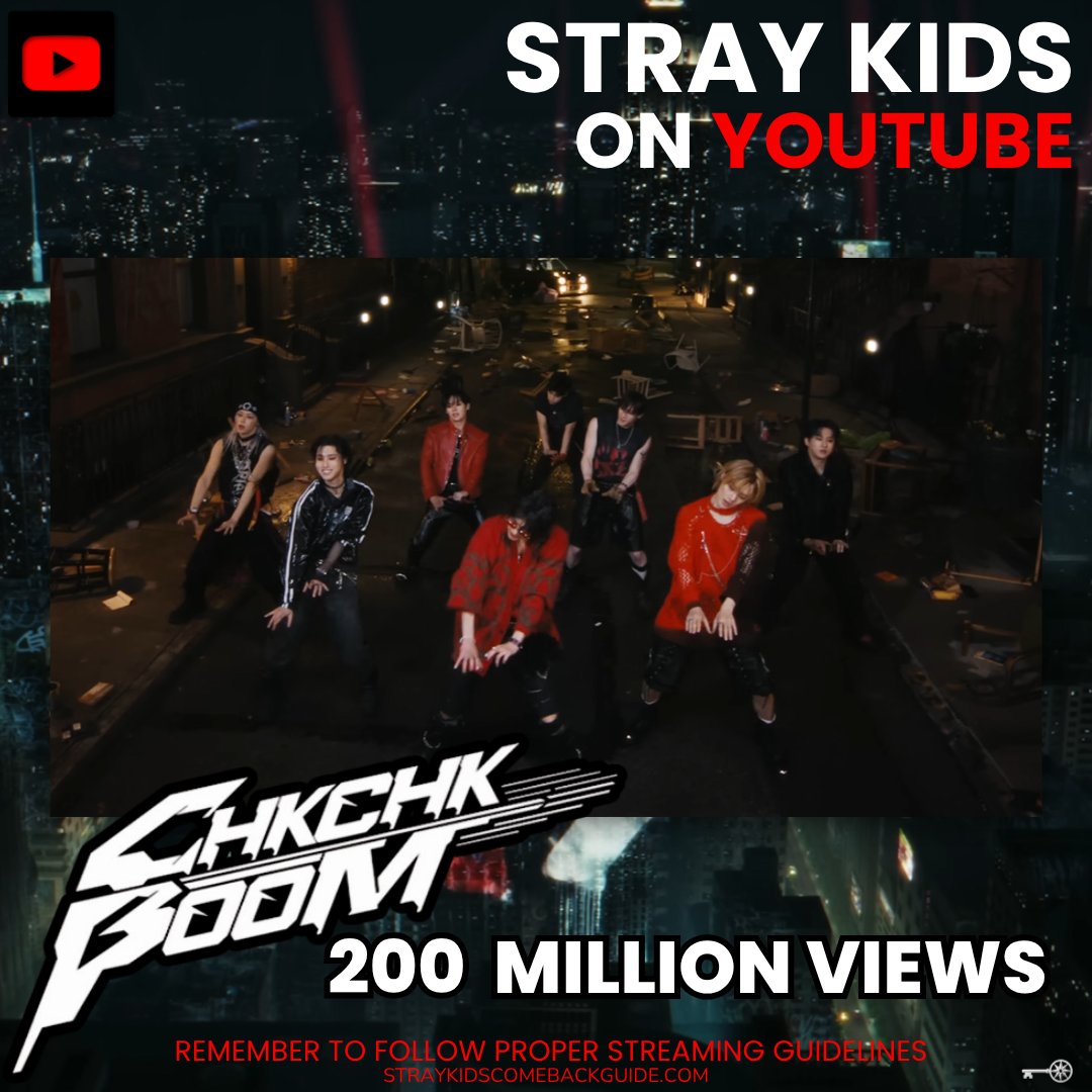 SKZCBGuide's tweet image. 💥 Stray Kids’ CHK CHK BOOM has now surpassed 200M views on YouTube!

🔜 250M

Stream it now ⬇️
youtu.be/0P0aQreFs8w

#StrayKids #스트레이키즈 #ATE #ChkChkBoom @Stray_Kids