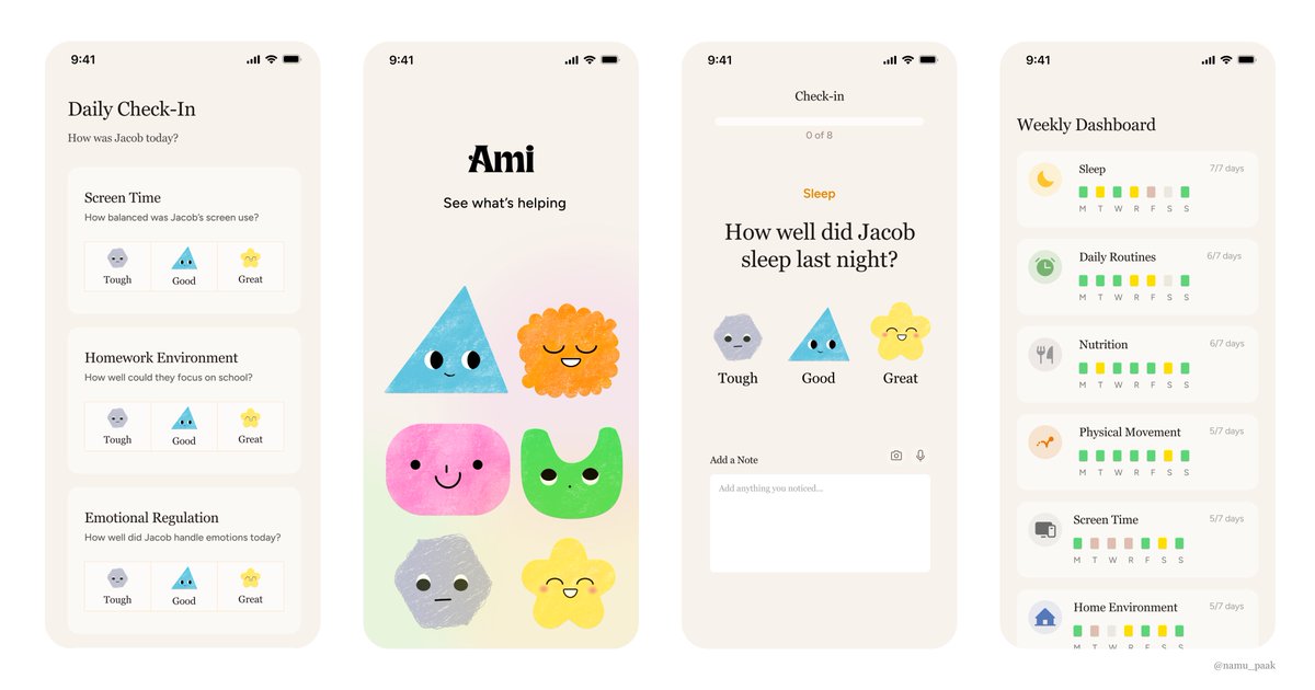 Work-in-progress design update for an app helping parents track their child’s ADHD-related patterns.

#designperday #DesignInspiration #productdesign #uxdesign #checkinapp #moodapp #mobileapp #uidesign #workinprogress #dare2share #branding