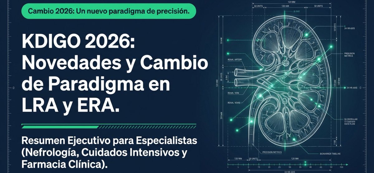 gabi_puchepalao's tweet image. 🧵 ¿Seguimos diagnosticando el AKI (fracaso renal agudo) SOLO con creatinina?

🆕KDIGO 2026 cambia las reglas del juego: ahora podemos detectar daño renal ANTES de que suba la SCr 😱

Te explico lo clave 👇

#Nephrology #MedEd