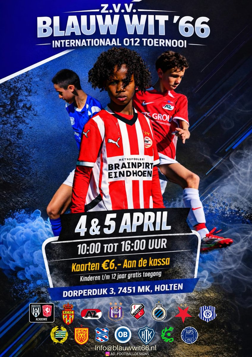 blauwwit66's tweet photo. ⚽️🔥 Dit weekend: ons O12 toernooi!
Met profclubs uit binnen- en buitenland 🌍 én onze eigen JO13 💪
Kom langs en geniet van topjeugdvoetbal!
@fctwente @fcutrecht @AZAlkmaar @scHeerenveen @hammarbyfotboll @ClubBrugge @CappellenFC @cercleofficial @FCNordsjaelland @Odense_Boldklub https://t.co/KKe5myvi4r