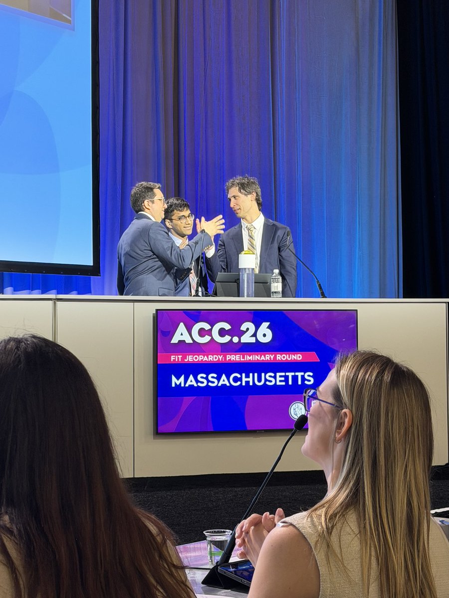 MLHadleyDO's tweet photo. Huge congratulations to Dr. Kannu Bansal, Dr. Pablo Ledesma, and Dr. Adam Doerr of @SaintVincentMA Hospital for representing #Massachusetts at the #ACC26 #Scientific Session and #winning the national #FIT #Jeopardy #competition!

Their #knowledge, #teamwork, and #composure on a #national stage were truly #outstanding. This #achievement reflects the strength of their training and brings tremendous #pride to our #Massachusetts #cardiology #community and the @ACCMass @ACCinTouch 
@KannuBansalMD @pledesma_MD @adamly1124 @WorcDMS @TweetWorcester 
An #incredible #accomplishment—well deserved and #inspiring to us all. 👏