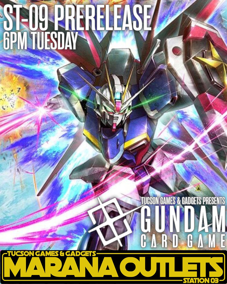 tucgamesgadgets's tweet image. Don't miss out on the highly-anticipated official prerelease event for Gundam ST-09 deck at Tucson Games and Gadgets Marana Outlets tomorrow night at 6pm! Get ready for an exciting evening of gaming with fellow Gundam enthusiasts. #gundam #gundamtcg #localgamestore #prerelease