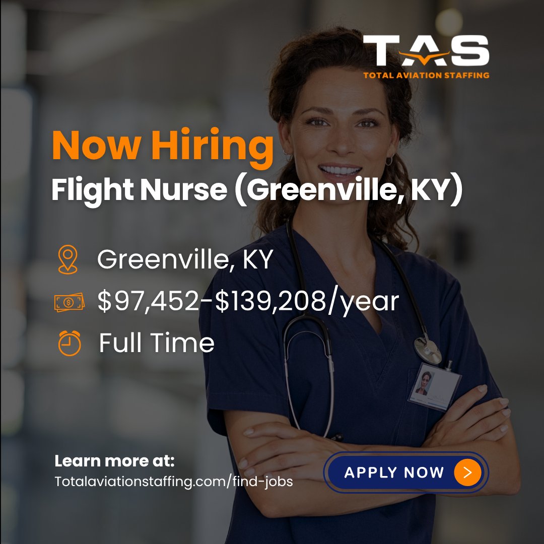 aviation_total's tweet photo. ✈️ JOB ALERT: Flight Nurse in Greenville, KY!

💰 $97,452 – $139,208 / year
🏥 Provide critical care in the air
📍 Greenville, KY

Apply now: https://t.co/yfa8Jy7LlP

#FlightNurse #NursingJobs #Hiring #GreenvilleKY #AviationHealthcare https://t.co/PcmQD79Y2G