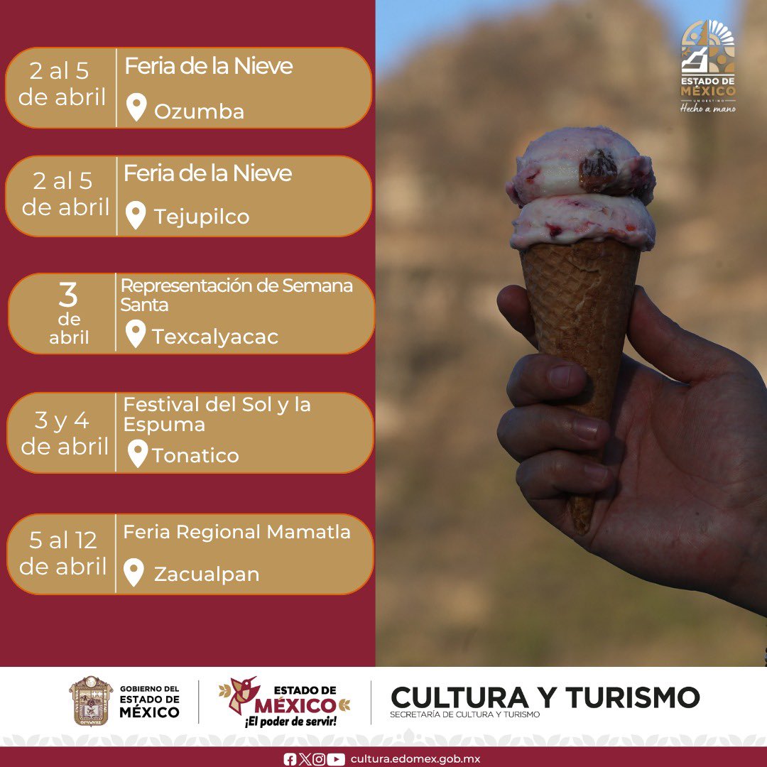 Échale un ojo a la cartelera turística semanal del #Edomex ven a disfrutar de ferias, festivales y las tradiciones de Semana Santa. #ElPoderDeServir