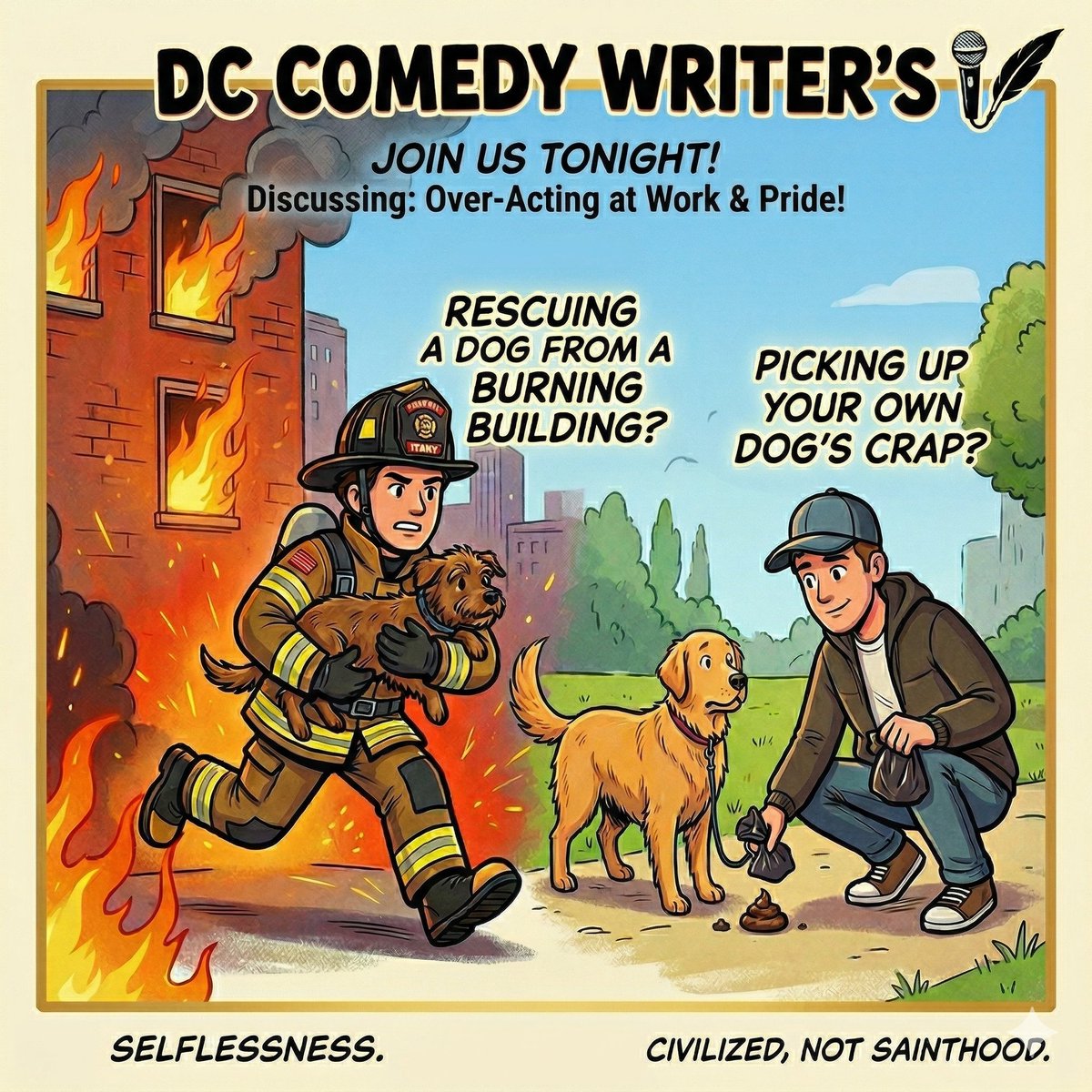 DCComedyWriters's tweet image. Every Monday Night On Zoom. 8:30 PM fb.me/e/7ztEeT8Ki 

DC Comedy Writers Group Exercises

#comedy
#comedywriters
#comedywriting
#StandupComedy
#Standup
#DMVComedy
#DCComedy
#DCStandup
#WashingtonDC
#DistrictofColumbia
#humor