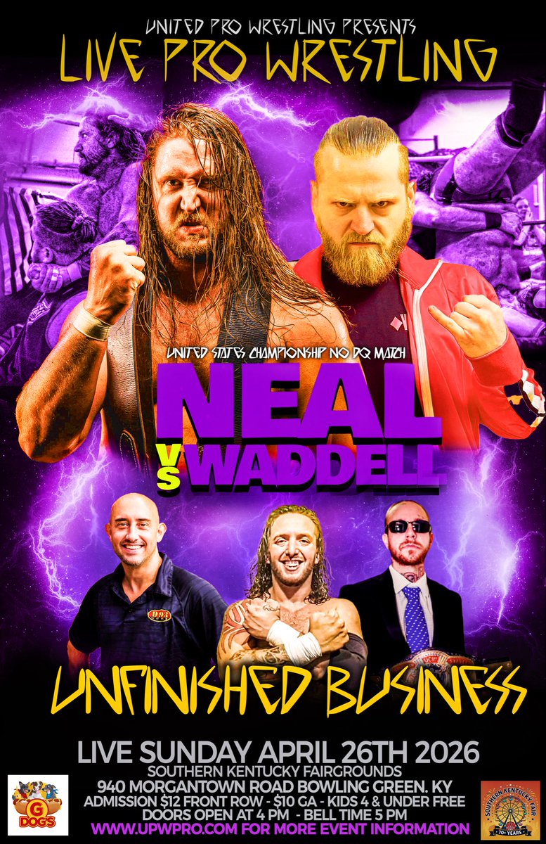 UPWPro's tweet photo. 🚨 BOWLING GREEN, KY 🚨 

Sunday April 26th at the SOKY Fairgrounds Ag Building! 

Doors open at 4 PM - Bell time at 6 PM

$12 Ringside / $10 General Admission https://t.co/7LPF6gZ6r6