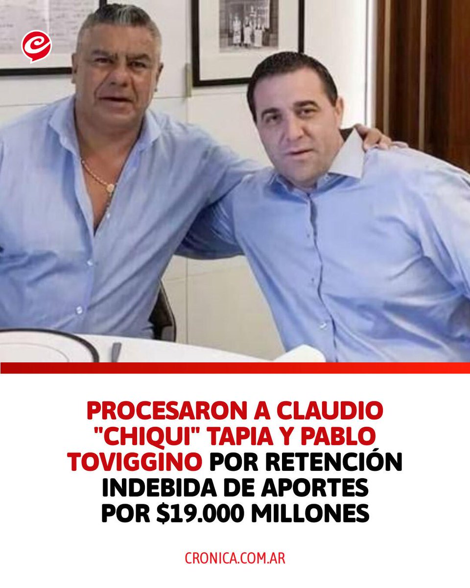 Cronica_ok's tweet image. 🚨 ACUSAN IRREGULARIDADES EN APORTES

⚖️ El juez Diego Amarante procesó a Claudio Tapia y Pablo Toviggino por presunta retención indebida de impuestos y aportes, según la resolución a la que accedió Crónica.

#AFA #Justicia #Investigación #ARCA #Impuestos #FútbolArgentino