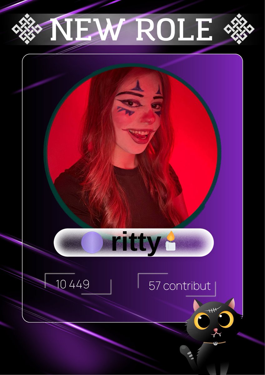 VanLav06000598's tweet image. Gritul friends! 🐈‍⬛
The end of the month ended wonderfully, I got the role of Ritti for my contribution and efforts! 🖤
Thanks for the motivation, there will be more!
@ritualnet #ritual #role #GN #Ritti #community