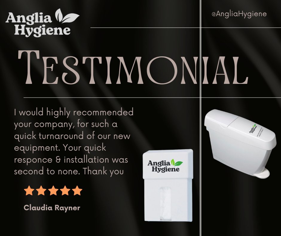 AngliaHygiene's tweet image. Check out our many testimonials in the link below, see why so many customer's  chosen us. How can we help your business? From eco friendly air fresheners to the latest hand dryers angliahygiene.co.uk/testimonials
#testimonial #RecentReview #NewCustomer #Trusted #recommended #AngliaHygiene