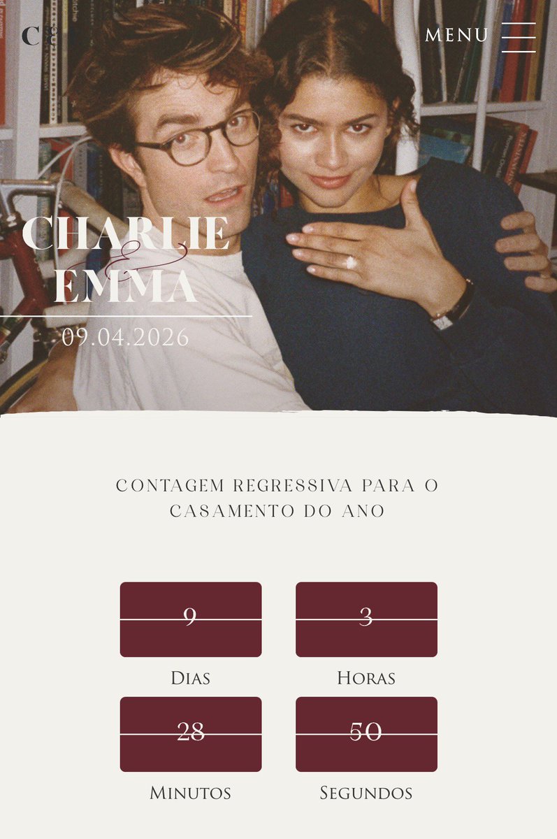 pattinsonbrasil's tweet photo. iCasei criou um site de casamento fictício pra Emma e Charlie, personagens de Zendaya e Robert Pattinson, com a história do casal

e mais: o público pode resgatar cupom da Cinemark pra assistir ao filme + 15% de desconto na bomboniere 💍 https://t.co/C9s8tbKbX7